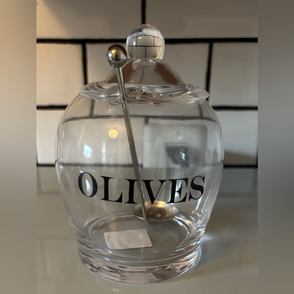 Clear Glass Olive Jar with Lid and Spoon- NWT